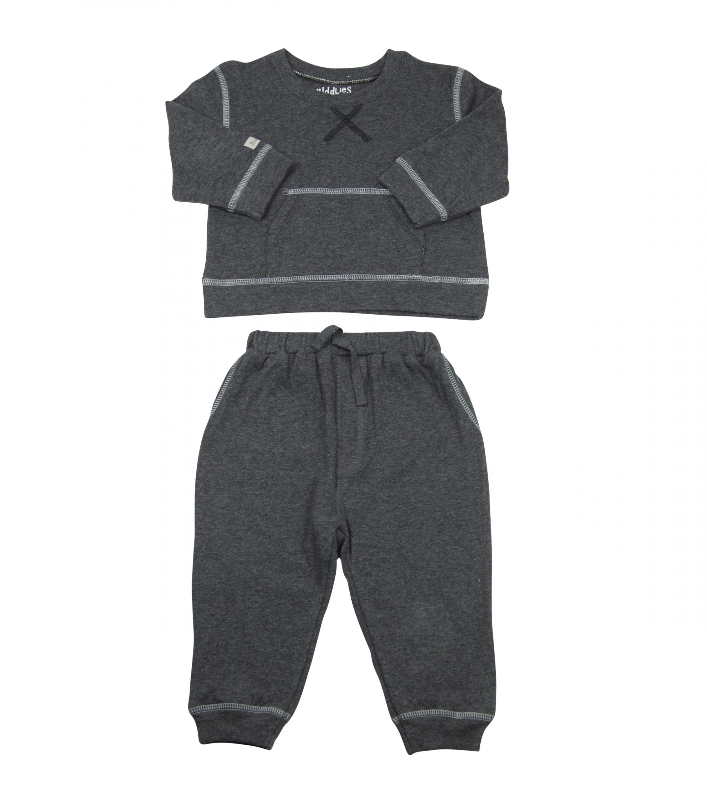 Breathe EZE Collection Baby Two Piece Jogger Set Charcoal Grey Flec Juddlies Designs